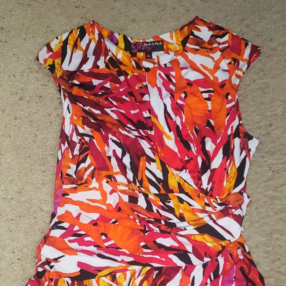 Keyhole Multi-Colored Blouse with Faux Side Tie
